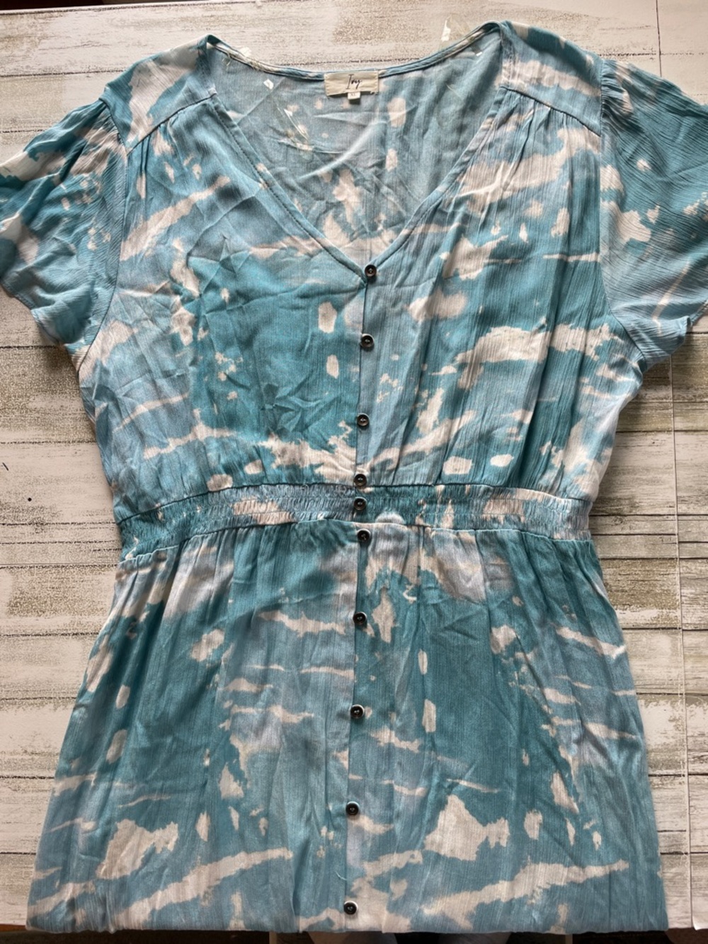 Light Blue Tie-Dye Midi Dress with Buttons